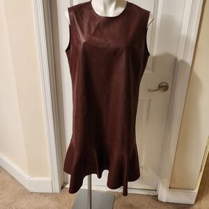 BCBG Max Azria Sheridan brown faux leather large dress with bottom ruffle